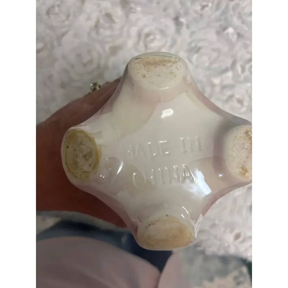 Vintage Majolica Lusterware Fruit Vase Double Handled Iridescent Ceramic 10
